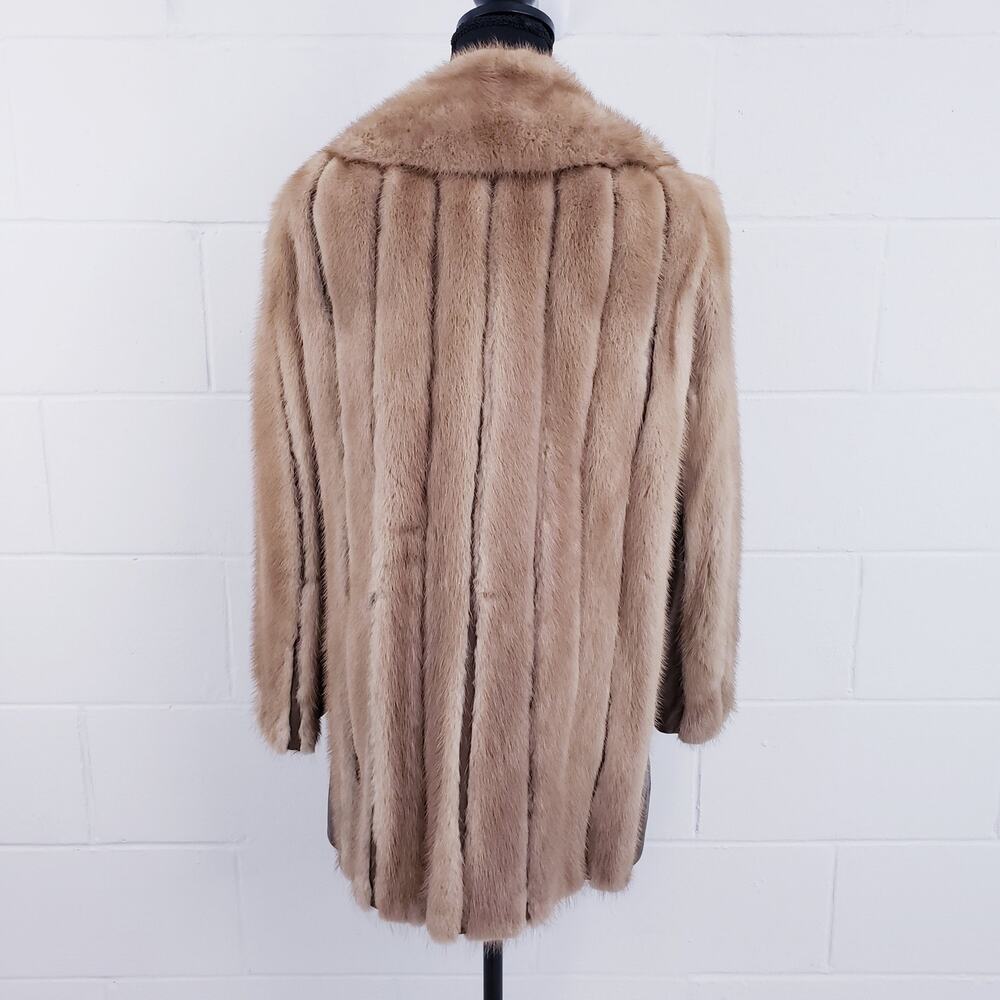 Vintage Tan Mink Leather Trim Coat Mid-Length 1960s Fur Coat - Picture 3 of 15